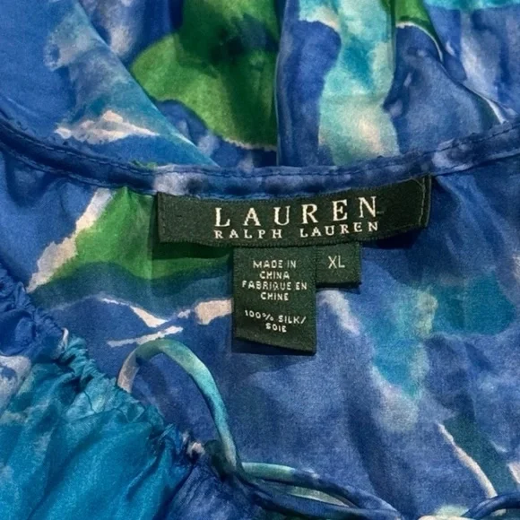 Lauren‎ Ralph Lauren 100% Silk Floral Hawaiian Resort Luau Blouse Size XL - Picture 6 of 8